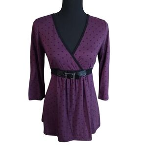 2010s Hiatus Faux Belt Babydoll Polka dot Elena Gilbert Top Sz L